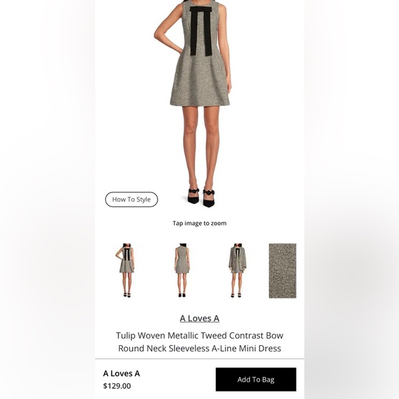 A Loves A Tulip Woven Metallic Tweed Contrast Bow A-Line Mini Dress size M - Picture 5 of 5